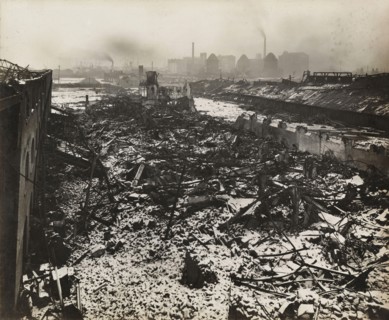 Scene at Silvertown following an explosion in a munitions factory, London, World War I, 1917. Artist: Unknown
