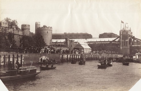 View of part of Tower Bridge from the River Thames, London, 1894. Artist: Unknown