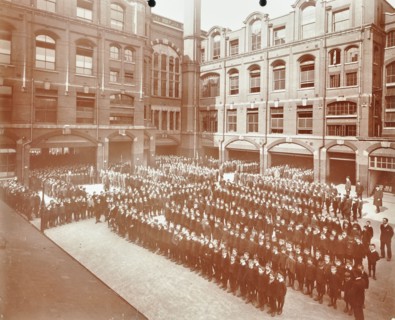 Assembly in the playground, Jews' Free School, Stepney, London, 1908. Artist: Unknown.