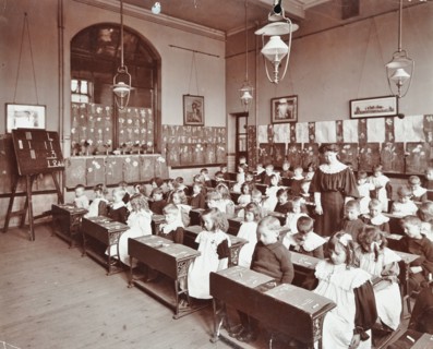 Numeracy lesson using sticks, Hugh Myddelton School, Finsbury, London, 1906. Artist: Unknown.