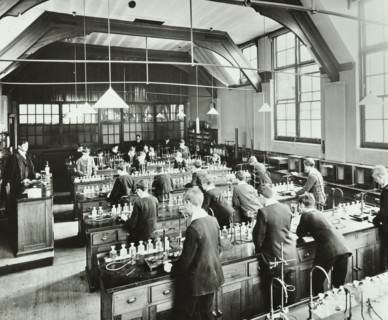 Boys in a chemistry laboratory, Hackney Downs School, London, 1911. Artist: Unknown.