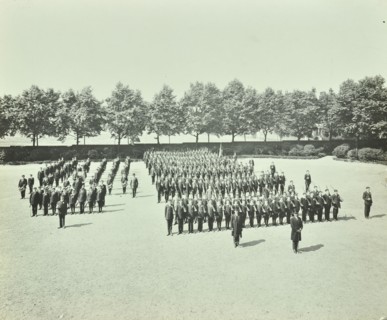 School cadet battalion on parade, Hackney Downs School, London, 1911. Artist: Unknown.