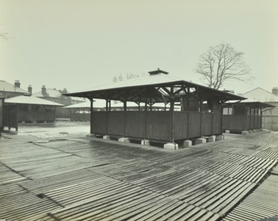 Open sided class sheds, Brent Knoll Open Air School, Forest Hill, London, 1928. Artist: Unknown.