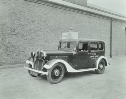 Car converted into London County Council ambulance, Wandsworth Depot, 1940. Artist: Unknown.