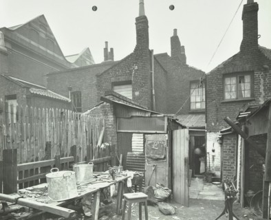 Rear of houses prior to slum clearance, Princess Road, Lambeth, London, 1914. Artist: Unknown.