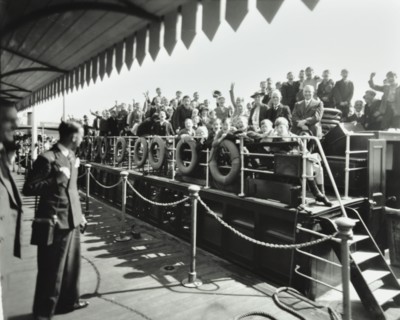 Children aboard a steamer moored at Westminster Pier, London, 1937. Artist: Unknown.