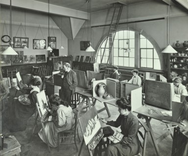 Female students painting still lifes, Hammersmith School of Arts and Crafts, London, 1910. Artist: Unknown.