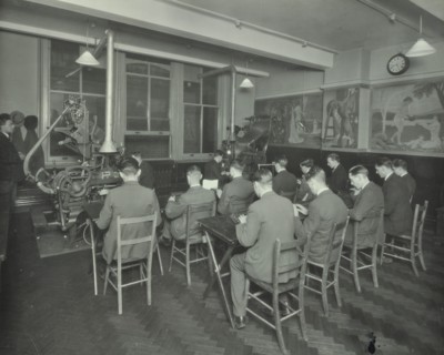 Linotype students at work, Camberwell School of Arts and Crafts, London, 1930. Artist: Unknown.