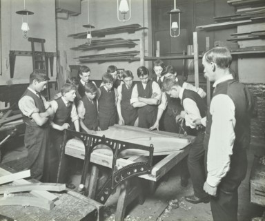 Making pianos, Benthal Road Evening Institute, London, 1914. Artist: Unknown.