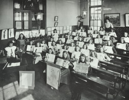 Nature lesson, Albion Street Girls School, Rotherhithe, London, 1908. Artist: Unknown.