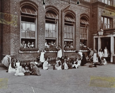Nature class in the playground, Albion Street Girls School, Rotherhithe, London, 1908. Artist: Unknown.