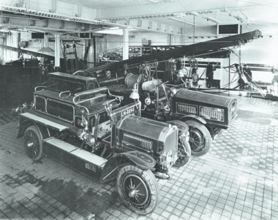 Fire engines at Cannon Street Fire Station, City of London, 1913. Artist: Unknown.