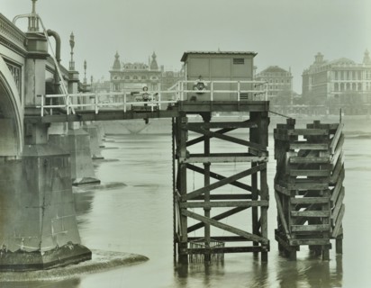 Emergency Water Supply Pump Platform, Westminster Bridge, London, WWII, 1944. Artist: Unknown.
