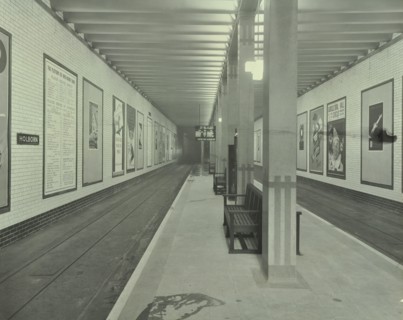 Platform with advertising posters, Holborn Underground Tram Station, London, 1931. Artist: Unknown.