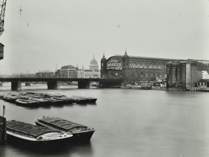 View across the Thames to Cannon Street Station, London, 1958. Artist: Unknown.