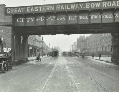 Great Eastern Railway Bridge over the Bow Road, Poplar, London, 1915. Artist: Unknown.