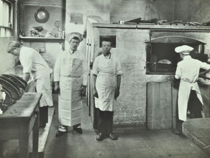 Boys making bread at Upton House Truant School, Hackney, London, 1908. Artist: Unknown.