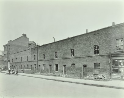 Row of derelict houses, Hackney, London, August 1937. Artist: Unknown.