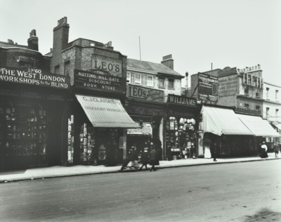 Row of shops including the West London Workshops for the Blind, London, 1913. Artist: Unknown.