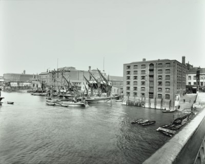 Boats and warehouses on the River Thames, Lambeth, London, 1906. Artist: Unknown.