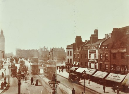 Double-decker electric trams on Westminster Bridge, London, 1906. Artist: Unknown.