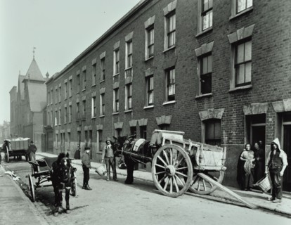 Dustmen and dust cart in Beckett Street, Camberwell, London, 1903. Artist: Unknown.