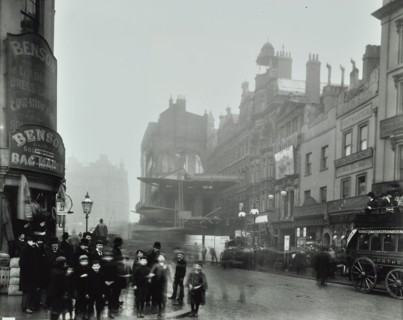 Crowd of people in the street, Tottenham Court Road, London, 1900. Artist: Unknown.