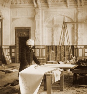 Bhai Ram Singh at work in the Indian Room, Osborne House, Isle of Wight, 1892