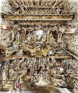 Napoleonic prisoners crowded into the keep of Portchester Castle, Hampshire, 19th Century (c2000s)