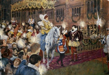 Robert Dudley welcoming Queen Elizabeth I to Kenilworth Castle, Warwickshire, July 1575 (c2000s)