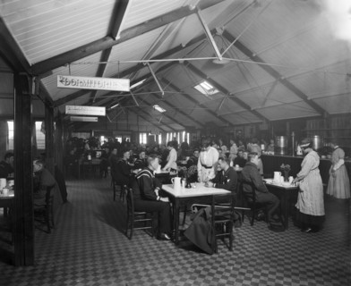 Accomodation for American soldiers, Eagle Hut, Aldwych, London, January 1918