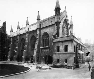 Bomb damage to Lincoln's Inn Chapel, London, October 1915