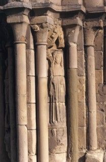 Statue of St Winifred on the chapter house entrance, Haughmond Abbey, Shropshire, 2005