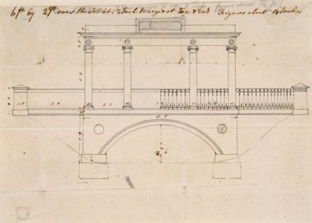 Architectural elevation of the Tea House Bridge at Audley End House, Saffron Walden, Essex, c1783