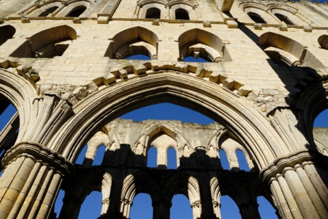 Early morning sunlight on the arcades of the church, Rievaulx Abbey, North Yorkshire, 2007