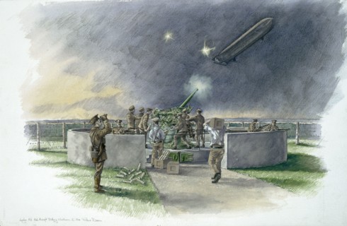 Lodge Hill Battery, firing at German zeppelin during First World War, c1910s, (c1980-2010)