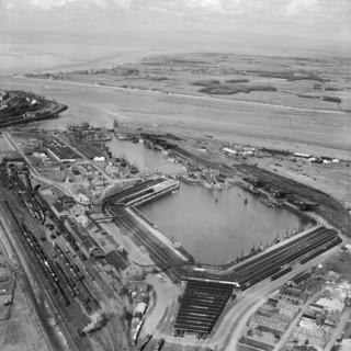 Fish Dock and Wyre Dock, Fleetwood, Lancashire, from the south-west, 1949