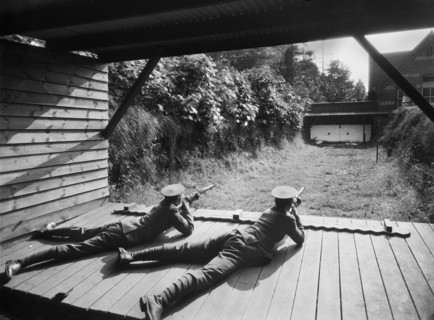 Cadets in the Officer Training Corps using the rifle range, Reading School, Berkshire, 1920-1939
