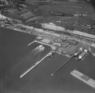 Hovercraft coming into port at the Eastern Docks, Dover, Kent, 1969
