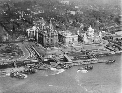 George's Landing Stage and the Three Graces, Liverpool, Merseyside, 1920