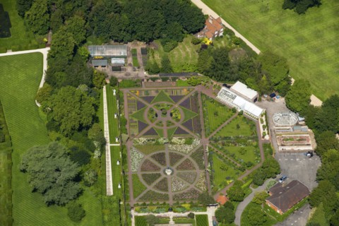Aerial view of formal gardens at Sutton Park, Surrey, 2014