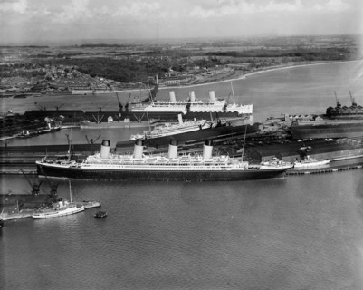 The RMS 'Olympic' in White Star dock 44, Southampton, Hampshire, 1933