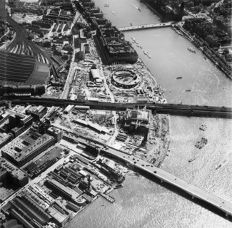 Festival of Britain site under construction, South Bank, Lambeth, London, 1950