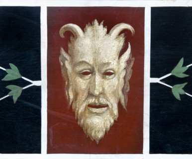Detail of painted devil in the entrance lobby of Bankfield Museum, Halifax, West Yorkshire, c2010