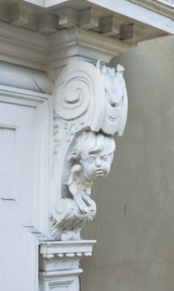Detail of figurative door bracket, Unitarian Meeting House, Ipswich, Suffolk, c2013 Artist