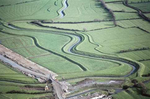 Flood defences alongside the Congresbury Yeo River, Phipps Bridge, North Somerset, 1970 Artist