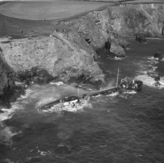 Wreck of the tanker 'Hemsley I' at Fox Cove, St Merryn, Cornwall, September 1969