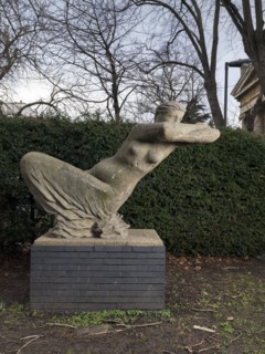 Reclining Woman', sculpture by Karel Vogel, Great West Road, Hammersmith, London, 2016