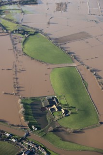 Aerial view of flooding around Athelney Hill, Somerset Levels, January, 2014