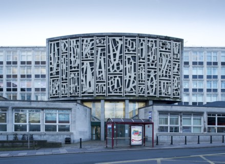 Relief sculpture by Allen Johnson, Leeds University, West Yorkshire, 2015